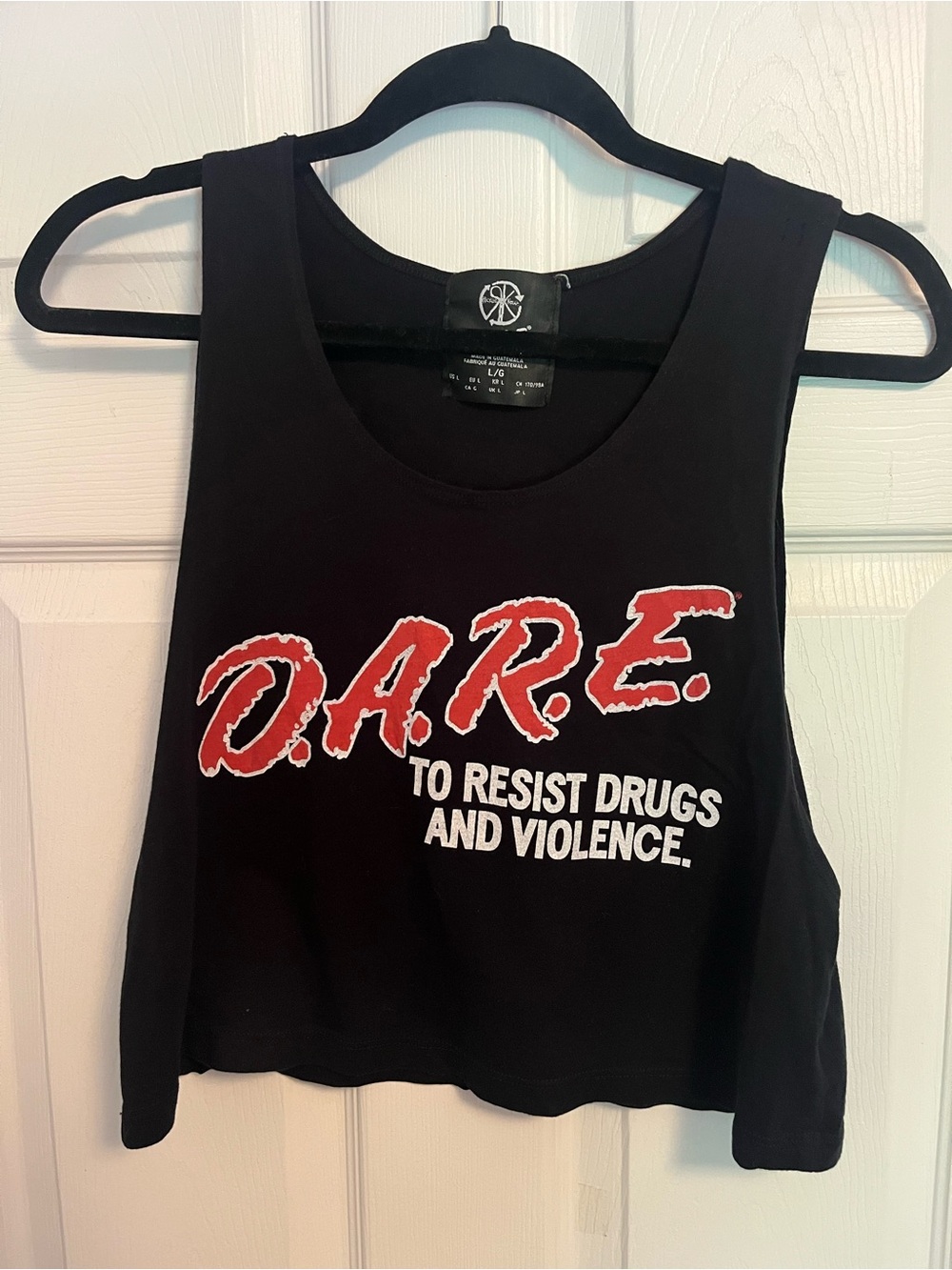 D.A.R.E. Black Crop Tank Top with Red Logo